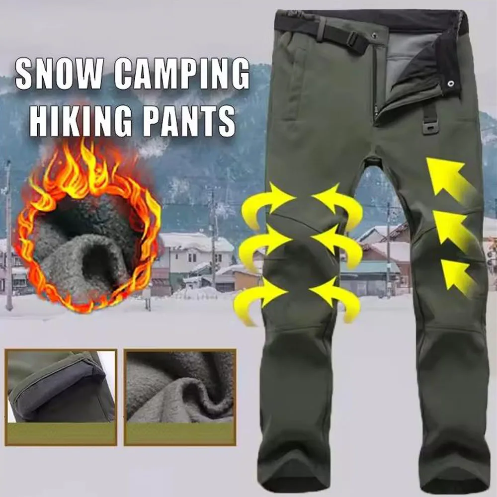 Men Winter Tactical Softshell Cargo Pants Camping Hiking Trousers Climbing Trekking Fishing Hunting Fleece Outdoor Pants