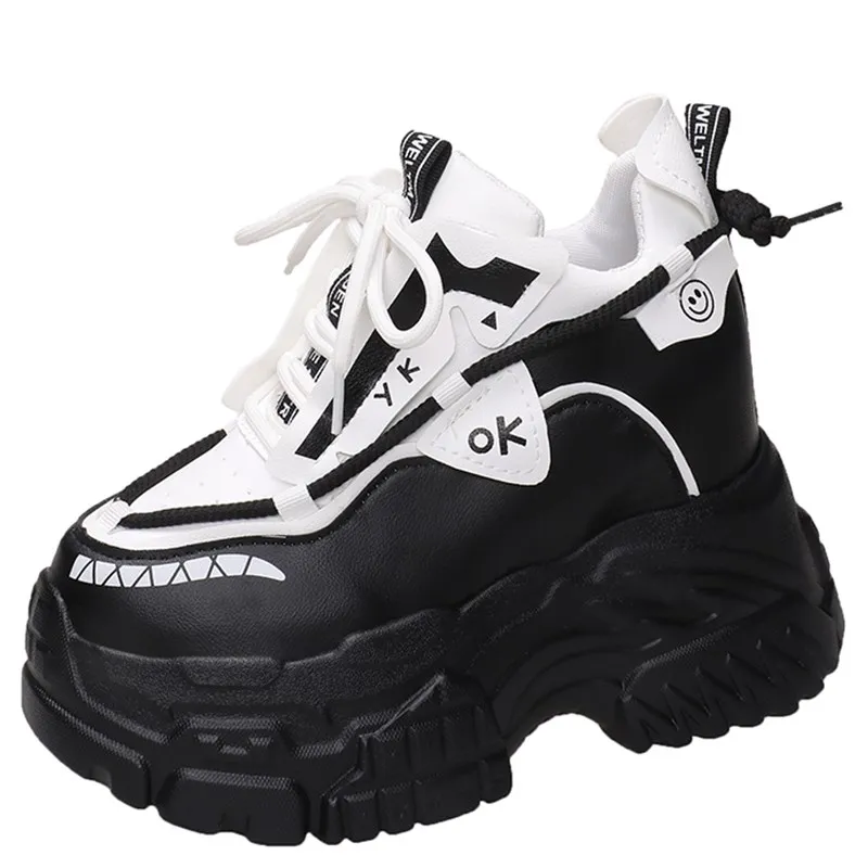 

Women Leather Chunky Sneakers 10CM High Platform Breathable Casual Shoes New Autumn Winter Wedge Heels Sports Dad Shoes Woman