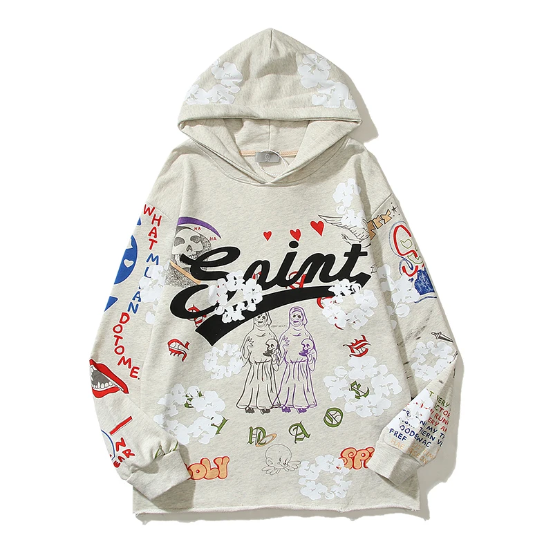 パーカー・フーディ SATUR Capri Citron Drawing Graphic Hooded Sweatshirt Blossom QYZEU Womens Streetwear Flower Graphic Letter Print Long