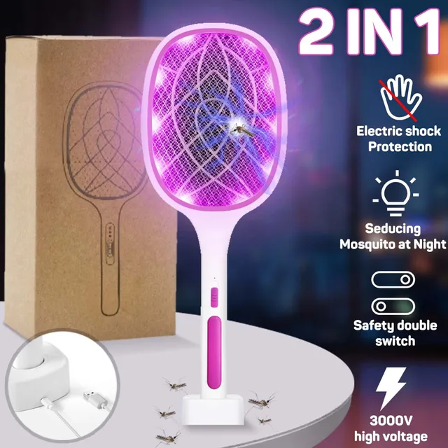 3000V Electric Lemes Swatter Killer Uv Könnyű Usb -Vel Újratölthető Led -Lámpa Nyári Szúnyogcsapdás Ütő Anti Rovarbogár Zapper