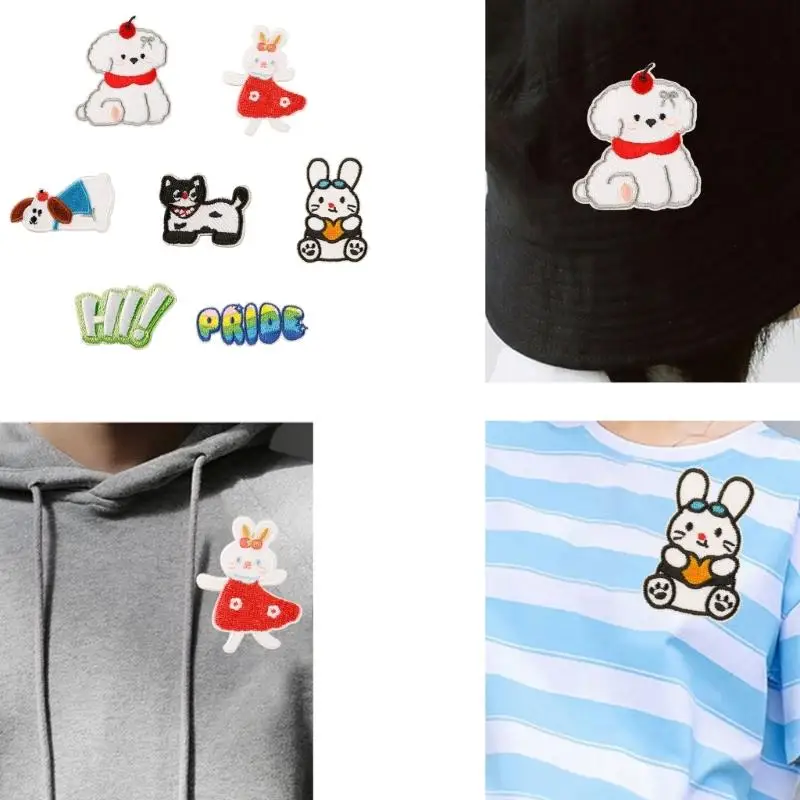 7 PCs Hunde auf/Eisen auf Flecken Cartoon -Katzen bestickte Flecken Kaninchen Nähflecken für Rucksäcke Dekorationen Y08E – Detail 9