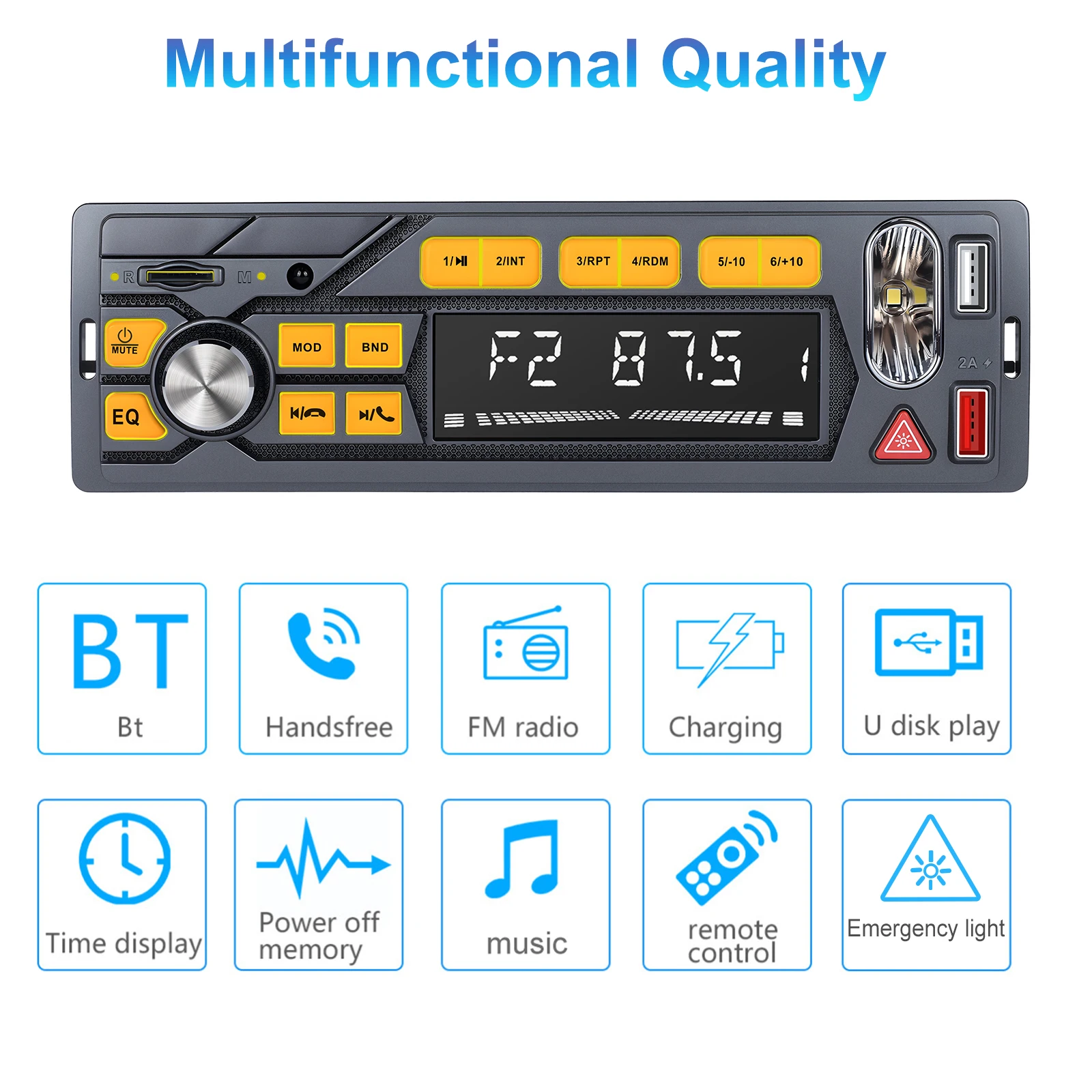 Hikity 1Din In-Dash Autoradio Stereo Digital Bluetooth Car Player Radio Retroilluminazione A 7 Colori 12V Lettore Mp3 Usb/Sd/Aux-In Radio Fm