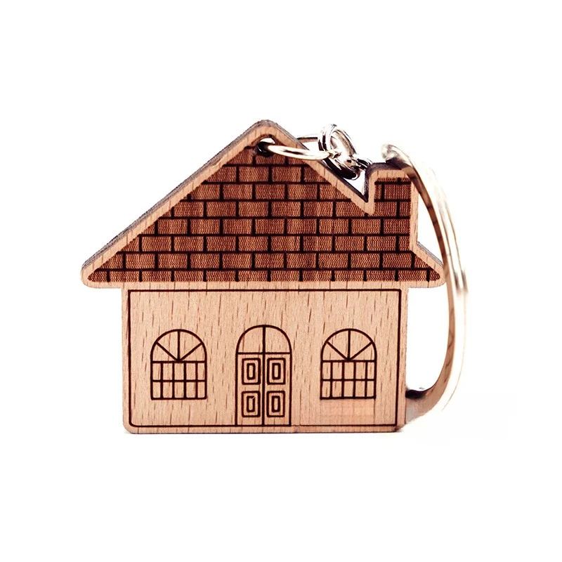 DIY Wooden House Keychain Pendant Beech Wood Creative Handcraft Custom Keyring Bag Car Key Chains Gift large capacity jewelry display box house shape wooden jewelry 264e