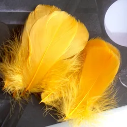 Natural Goose and Swan Feathers for Home Decor and Crafts - 100 Pieces (Gold yellow)