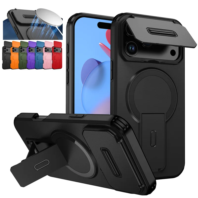 Enhanced Armor Case with Slide Camera Lens Protector and Wireless Charging Support