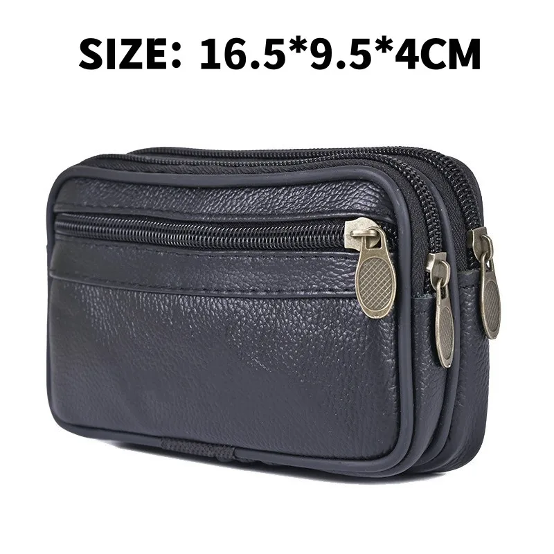 Vintage Cowhide Leather Waist Bag Fanny Pack Classic Texture Cellphone Loop Holster Men Belt Bags Mobile Phone Pouch Wallet Case 5