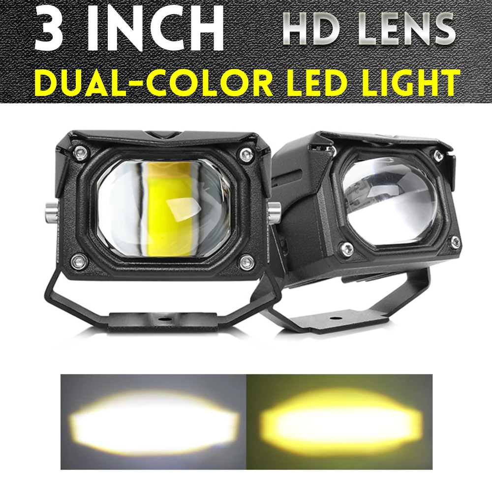 

2PCS Dual Color HD Lens LED Motorcycle Spotlight U9 60W Hi/Lo Beam Auxiliary Headlight Fog Driving Lamp for Car Jeep Offroad ATV