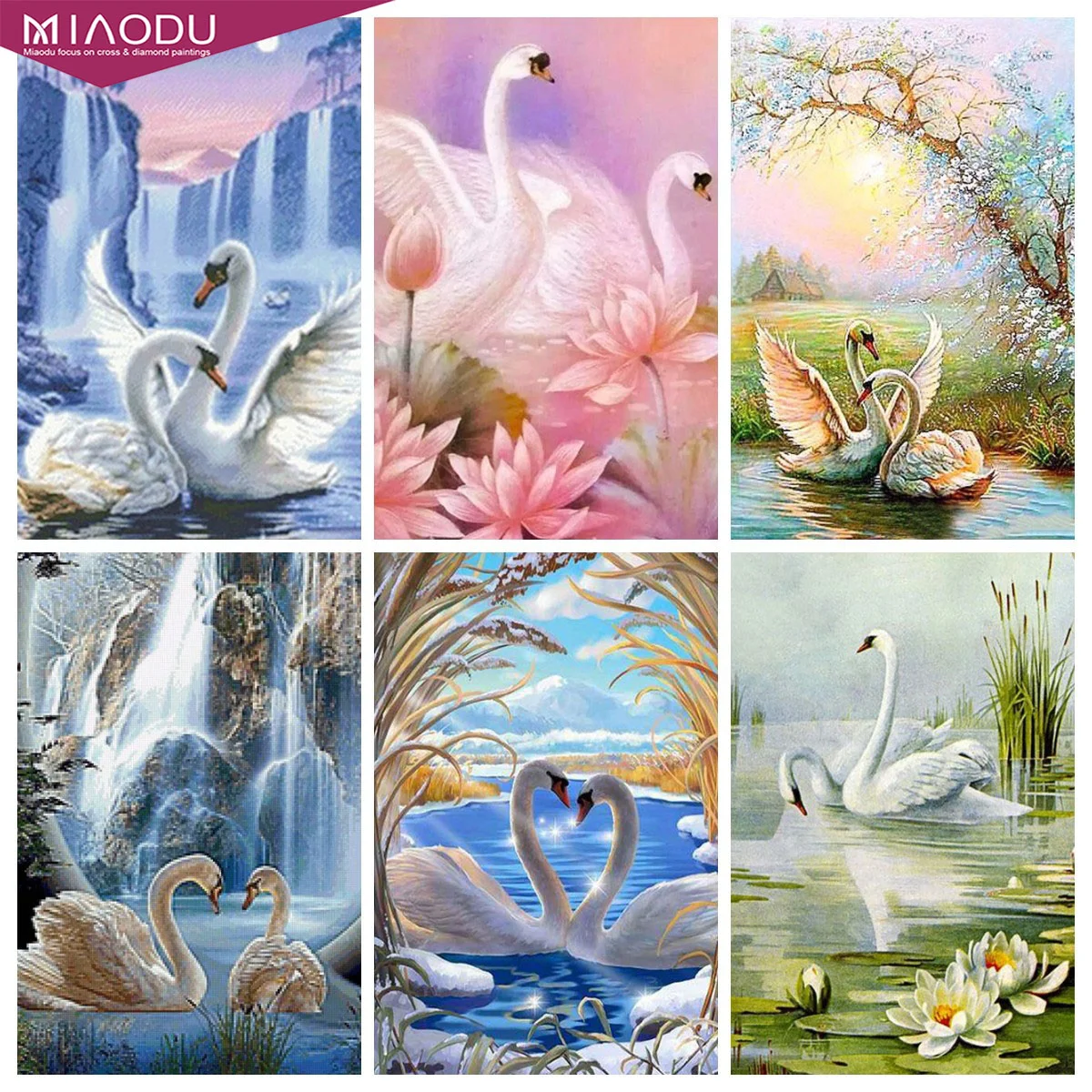 DIY 5D Diamond Painting Complet,Coucher De Soleil Cygne Peinture