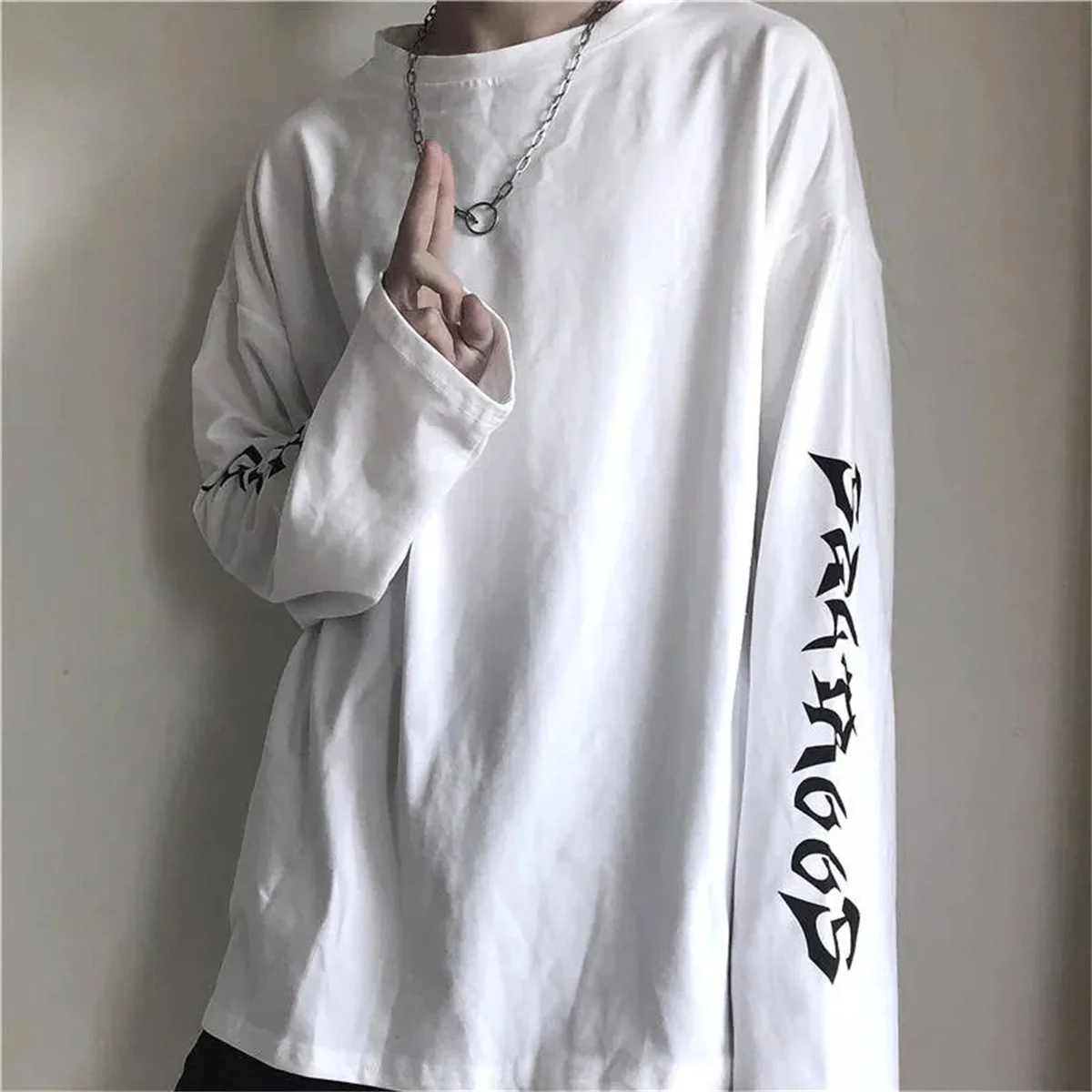 Cool 하라주쿠 Ins Tshirt 힙합 티셔츠 남성 여성 캐주얼 한국 T 셔츠 긴 소매 느슨한 Tshirt streetwear 가을 탑 남성