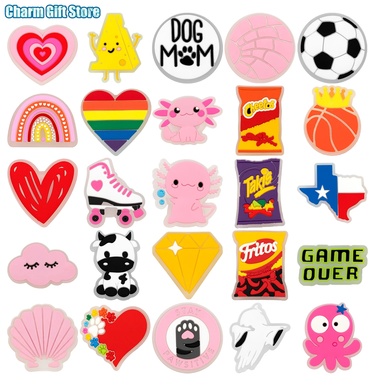 1 Stück süße Tiere LED Clog Charms Kühe Salamanders Tintenfisch Schuh Charms Basketball Schuh Dekorationen Herz Wolken Clip Jeans Anhänger – Detail 7