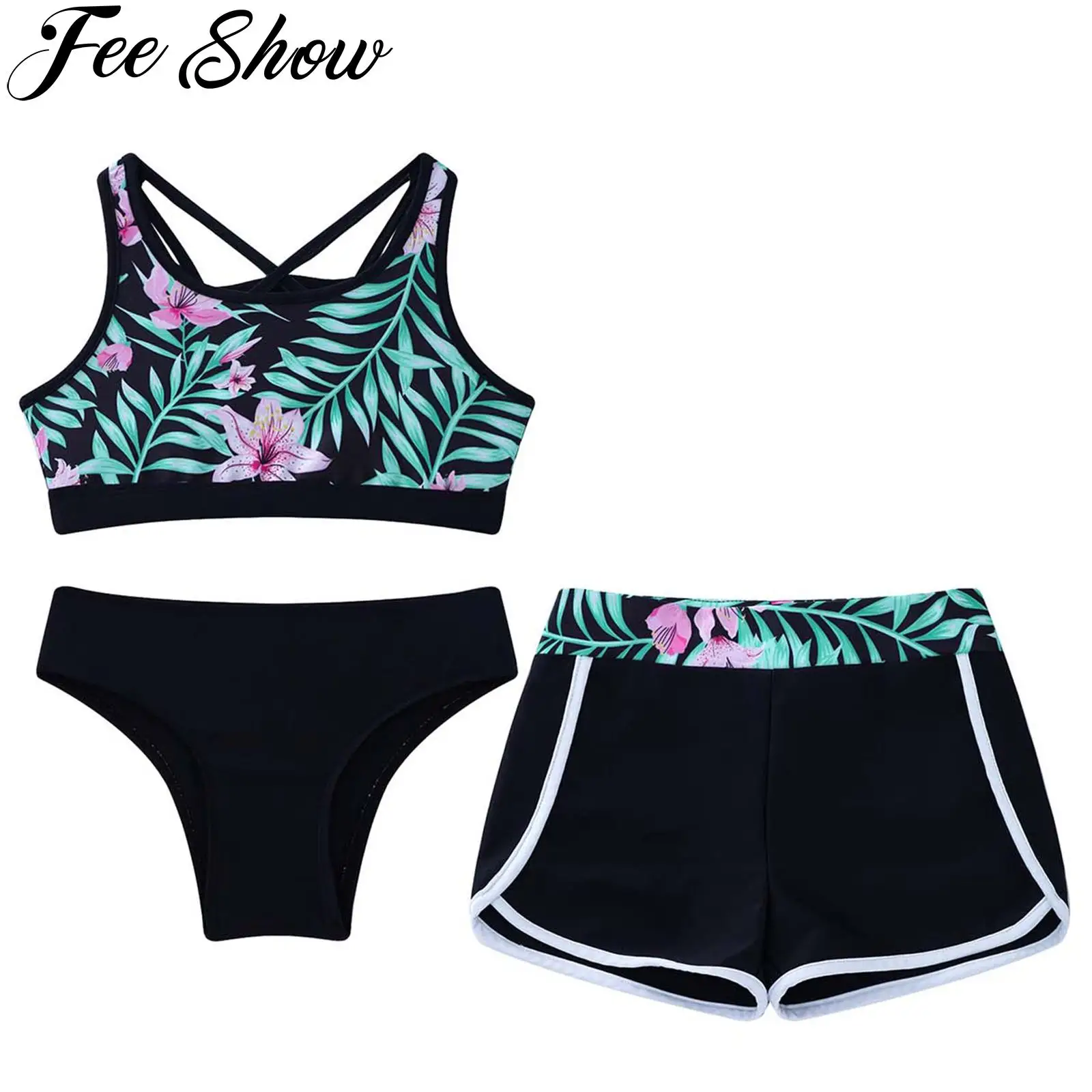kids-girls-3-pieces-tankini-set-floral-print-criss-cross-back-crop-tops