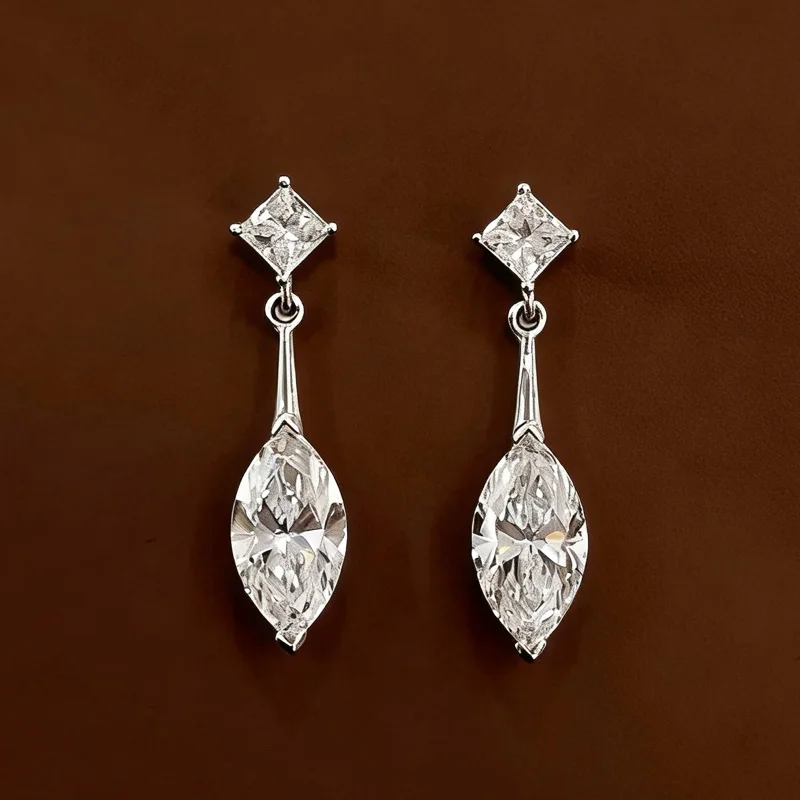 18K Weißgold Labor-Diamant-Ohrringe, Prinzessin- und Marquise-Labor-Diamant-Ohrringe, luxuriöser, hochwertiger Schmuck für Damen – Detail 3