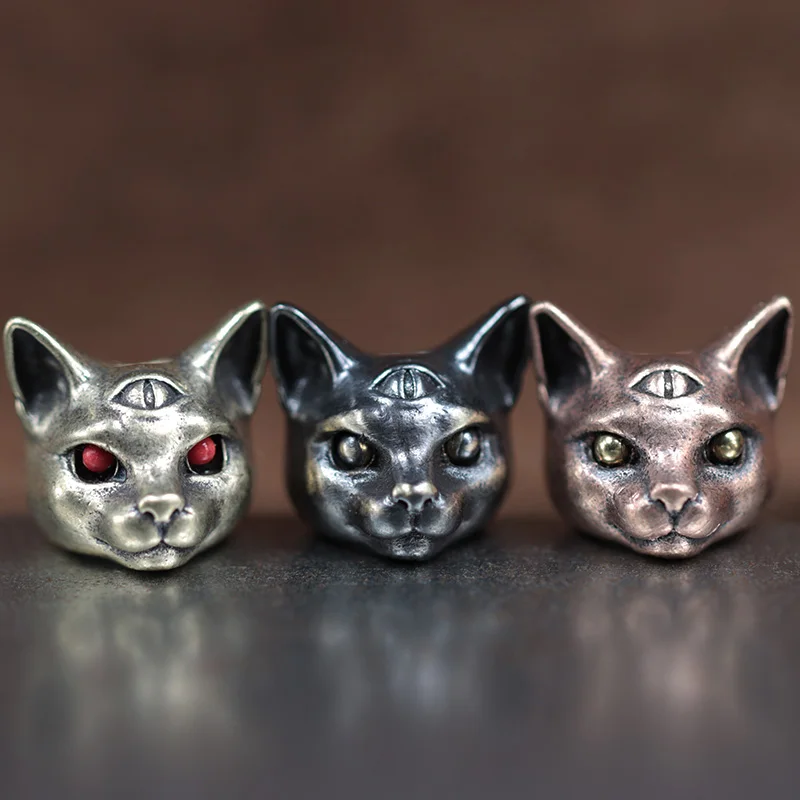 Three Eyed Egyptian Cat Brass Knife Beads EDC DIY Paracord Woven Bracelets Lanyard Pendants Accessories Outdoor Tool Hangings paracord accessories,paracord bracelet,outdoor accessories,paracord bracelet accessories,paracord lanyard pendants,outdoor knife lanyard