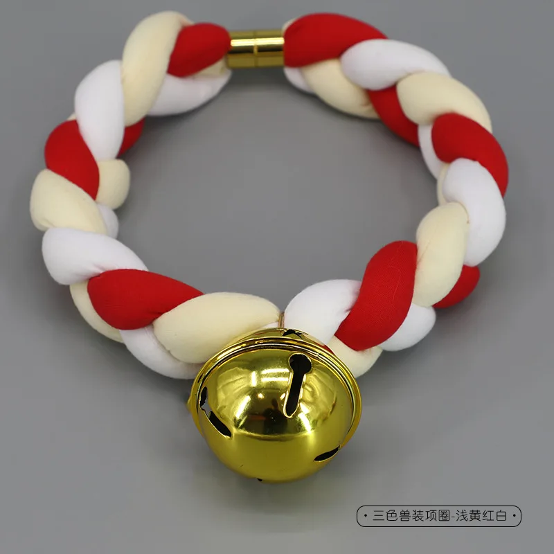 Christmas Braided Choker Necklace Man Women Halloween Party Animal Cosplay Prop Cotton Rope Bell Collar Festival Accessory