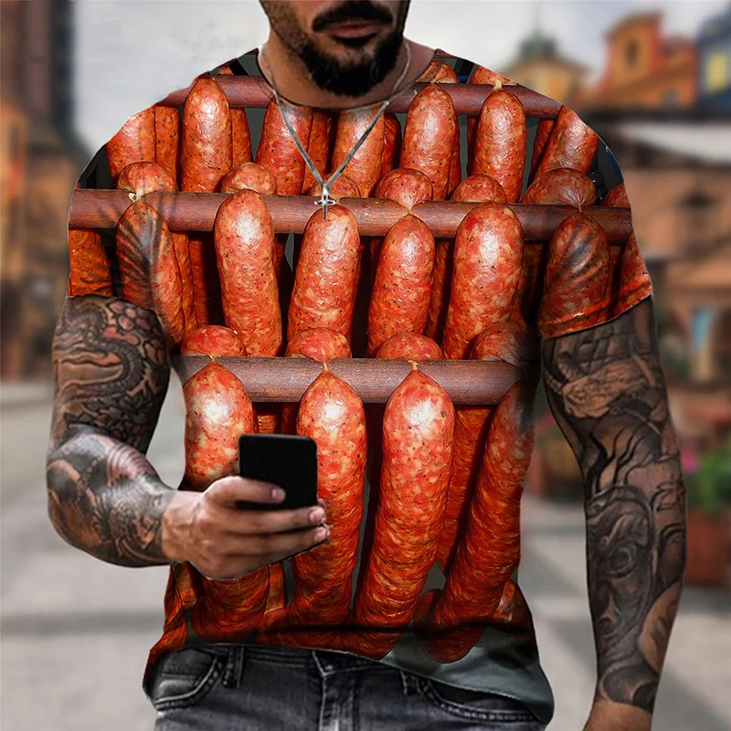 Funny Sausage Print Oversized T Shirt for Men and Women