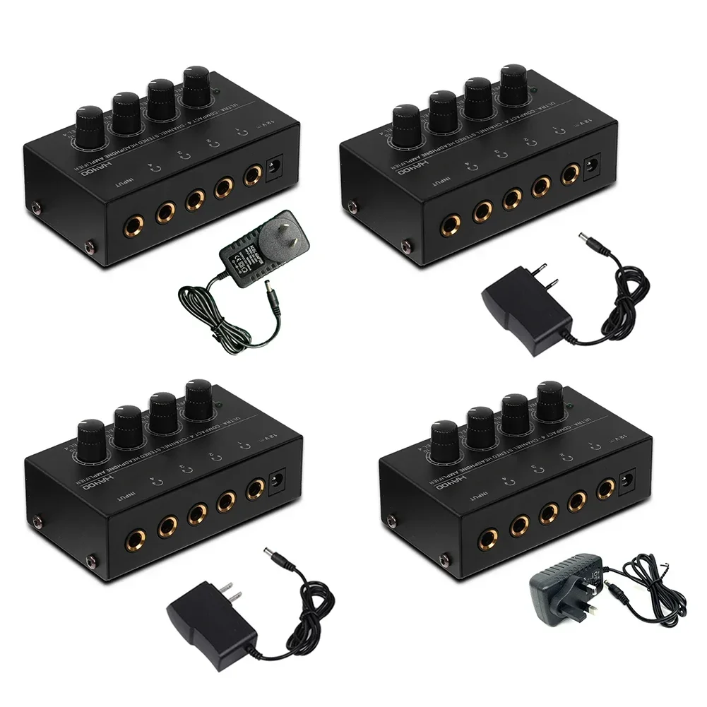Mini Stereo Four Channels Headphone Amp Ultra Compact Durable Audio Amplifier With Power Adapter For Stage Studio