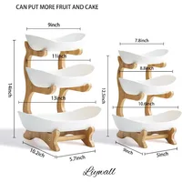 3 Tier Ceramic Fruit Bowl With Bamboo Wood Stand for Kitchen Counter,Porcelain Fruit Basket for Fruit Storage,Snack Dessert 2