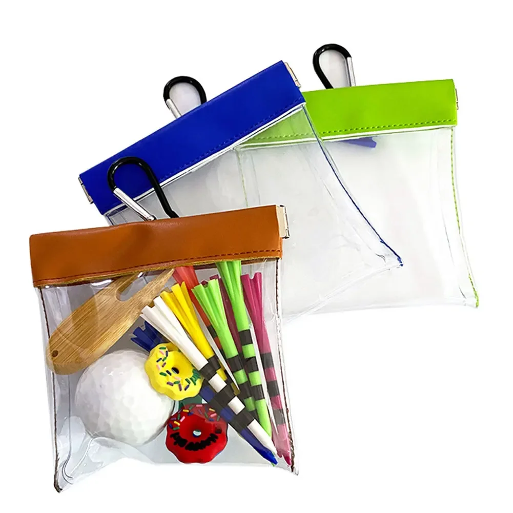 Golf Tees Pouch with Clip - Transparent Storage Bag for Outdoor Sports Accessories