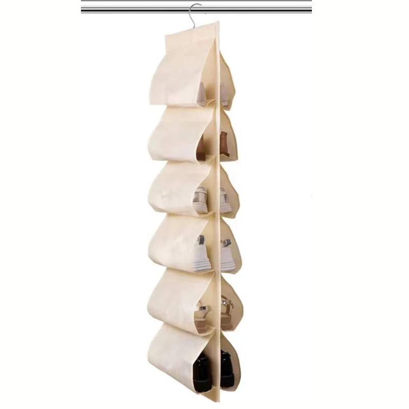 Çift Taraflı Asılı Ayakkabı Organizatör 12 Temizle Cepler Örgü Asılı Ayakkabı Raf Tutucu Dolap Depolama Ayakkabı için Dönen Askı ile