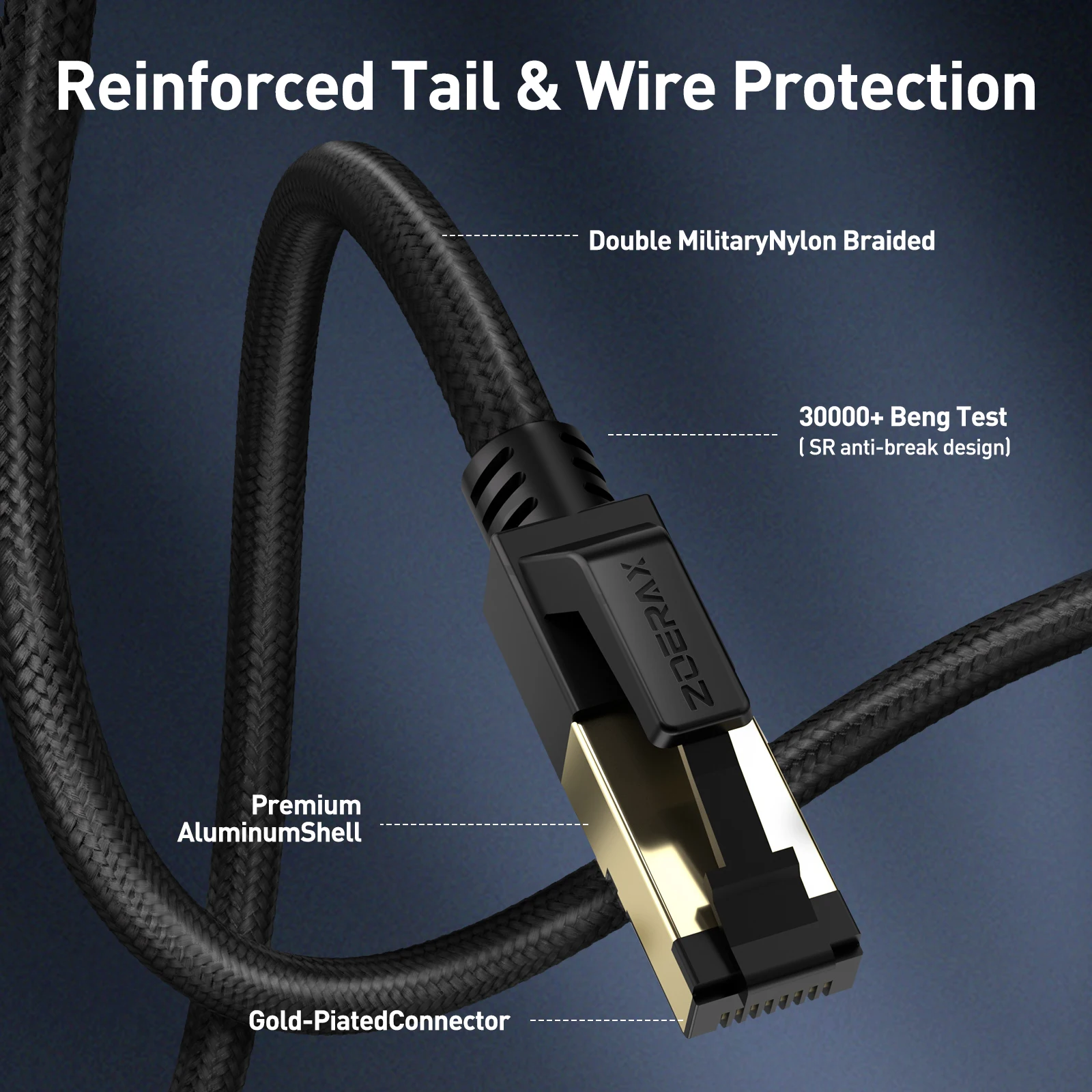 ZoeRax Cat8 Ethernet Cable 0.3-30M 40Gbps 2000MHz RJ45 CAT8 Network Nylon Braided Internet Lan Cord for Laptop PS 5/4 Router