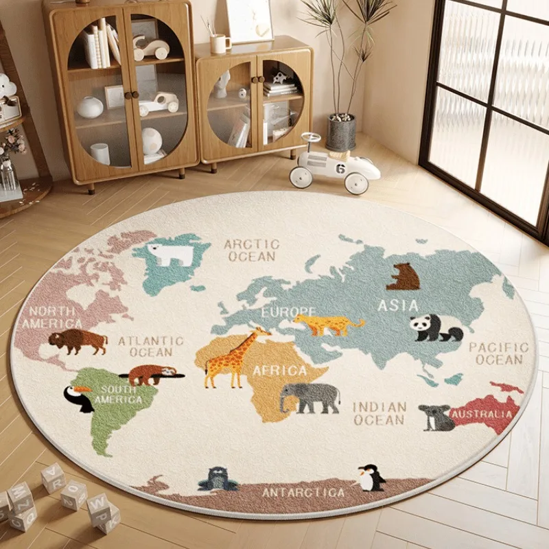Round Cartoon Carpet for Living Room Sofa Nursery Play Mat for Children Bedroom Rugs