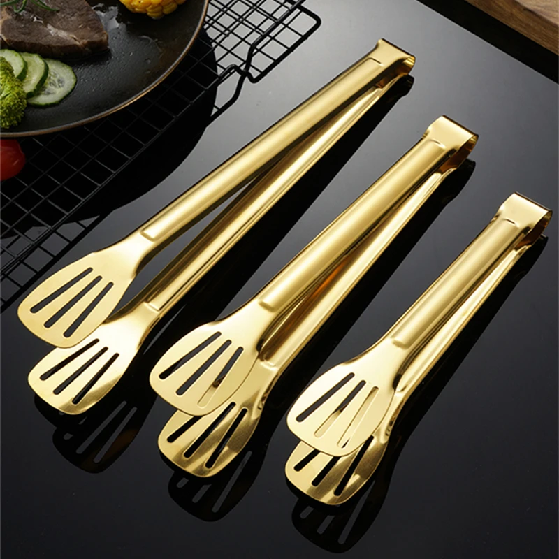 18-Styles Gold BBQ Food Tongs Steak Clip Stainless Steel Hollow Cake Bread Grill Clamp Cooking Utensils Kitchen Accessories