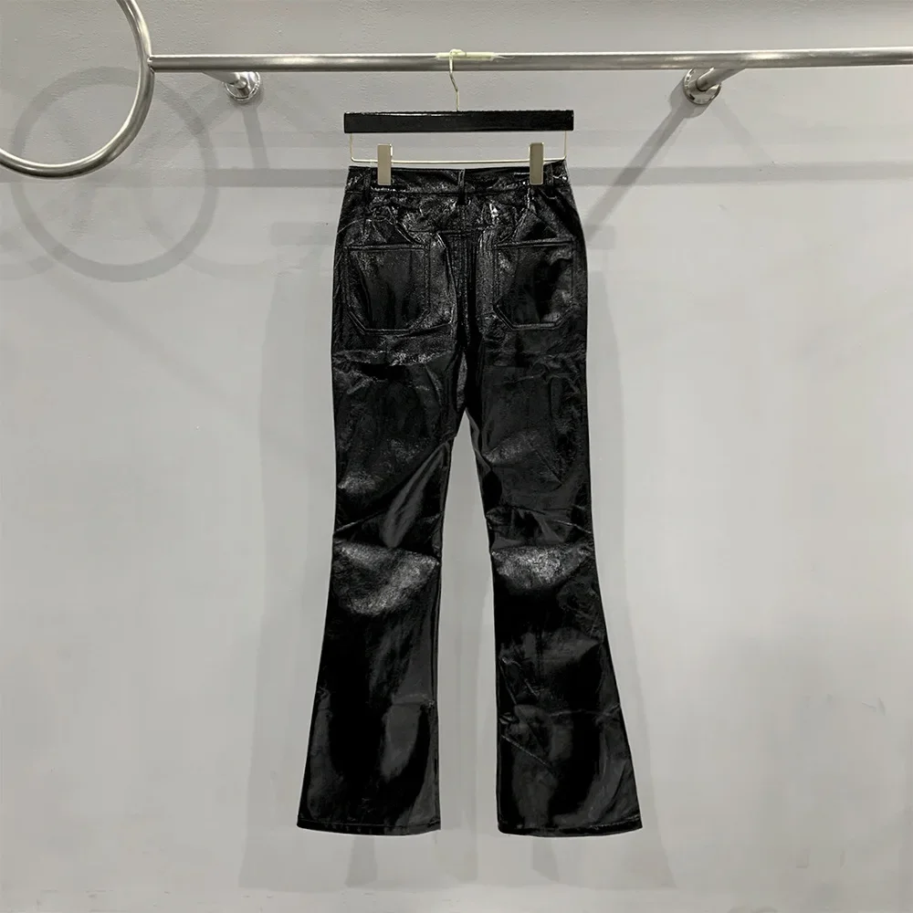 Women's Pants Coated Glossy Design Pants for Woman Full Length Zipper Streetwear Cargo Pants Women's Clothing
