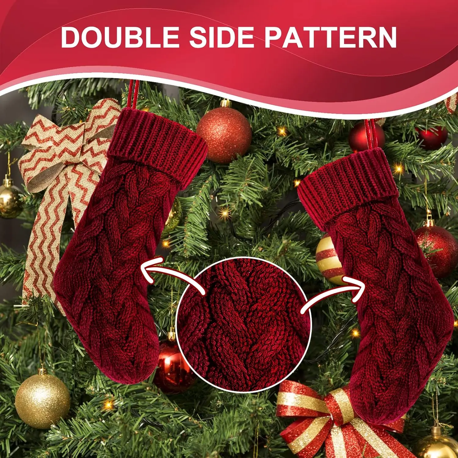 4/6PCS Christmas Stockings Knit Xmas Stockings 18 In Large Fireplace Hanging For Holiday Christmas Tree Party Decor