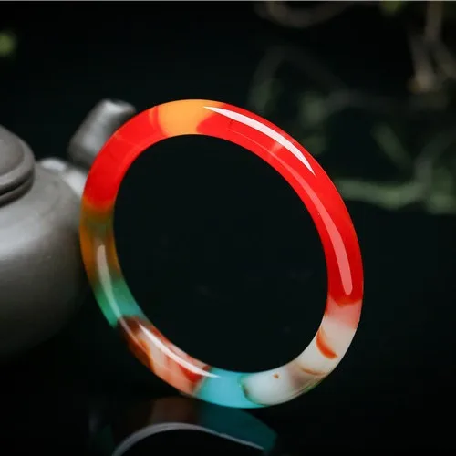 

Xinjiang Hetian Jade Colorful Jade Slender Smooth Jade Bracelet Ladies Fashion Bracelet