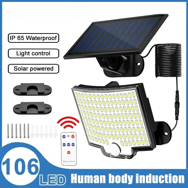 106LED Split Solar Lamp 3 Lighting Mode Outdoor Decoration Sunlight Wall Light PIR Motion Sensor Waterproof Garden Garage Lamp