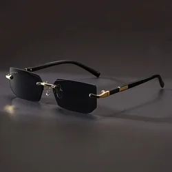 Unisex Rectangle Rimless Sunglasses - Stylish Travel Eyewear (Black)
