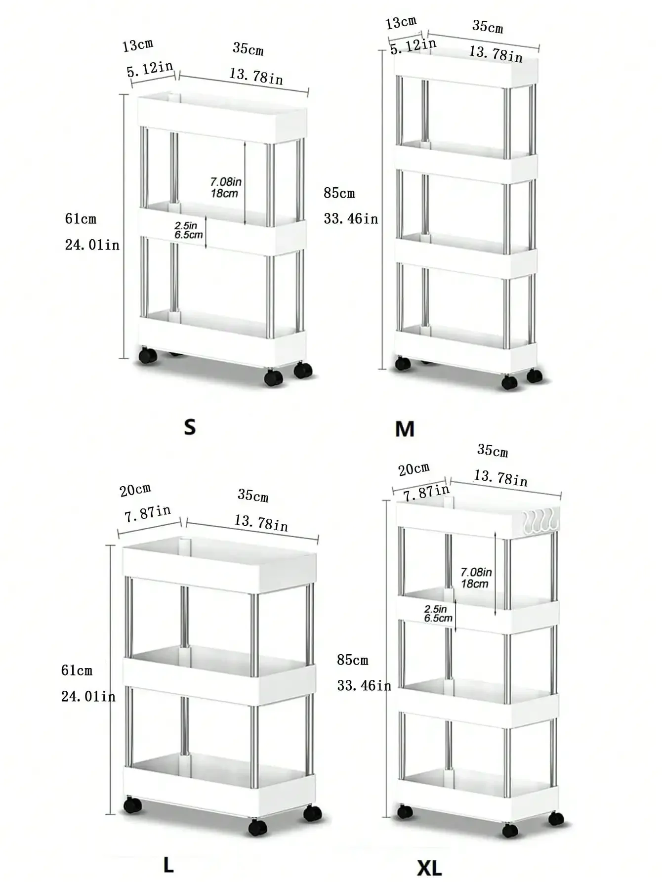 Kitchen Storage Rack Utility Cart Storage Shelf Cabinet Organizer Shelves Under Sink Storage Rack Under Sink Organizer 3/4 Layer Kitchen Gap Storage Rack White Freestanding Multilayer Rolling Utility Mobile Cart Bathroom Slim Slide Organizer Shelf