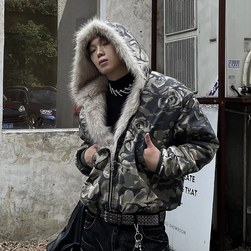 PFNW Hooded Fur Collar Splicing Winter Loose Casual Men's Short Cotton Jacket Autumn Winter New Cotton-padded Coat Tide 12C1577 cotton jacket