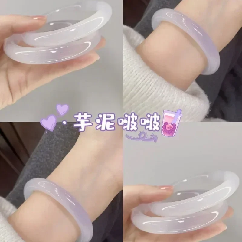 Guifei Round Strip Thick Glass Anti Jade Ice Penetrating Bangle Bracelet Ancient Palace Hanfu Jewelry Accessories bangle bracelet zirconia bangle
