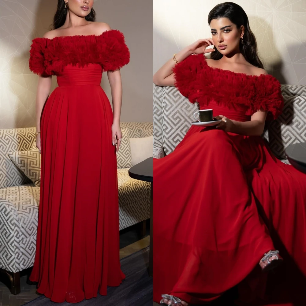 

Ball Mesprit Fashion Sizes Available Off-the-shoulder A-line Draped Tulle Floor Length Charmeuse Prom Dresses Saudi Arabia