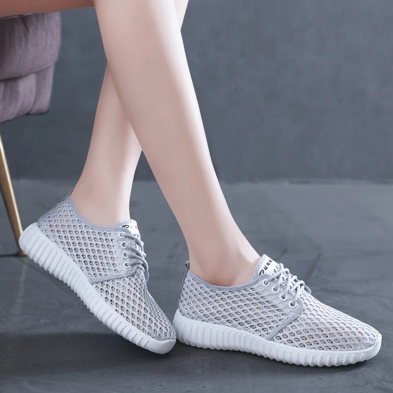 Womens Shoes Hollow Out Breathable Lace Up Flats Breathable Mesh Lightweight Shoes Casual All-match Sneakers Zapatos De Mujer women shoes casual sneakers women sneakers