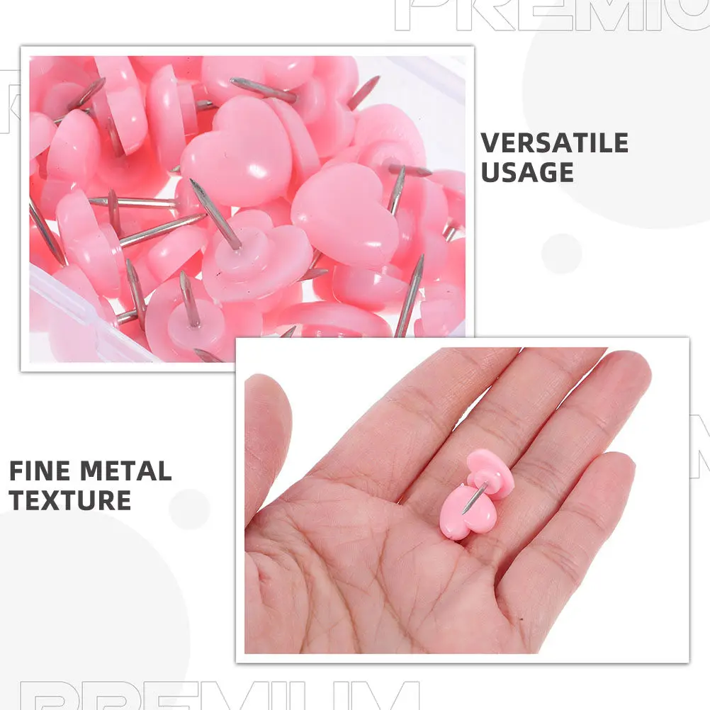 100개 하트 모양 금속 장 푸시핀 귀여운 사무실 가정 학교 게시판 코르크보드 핀 핀타크