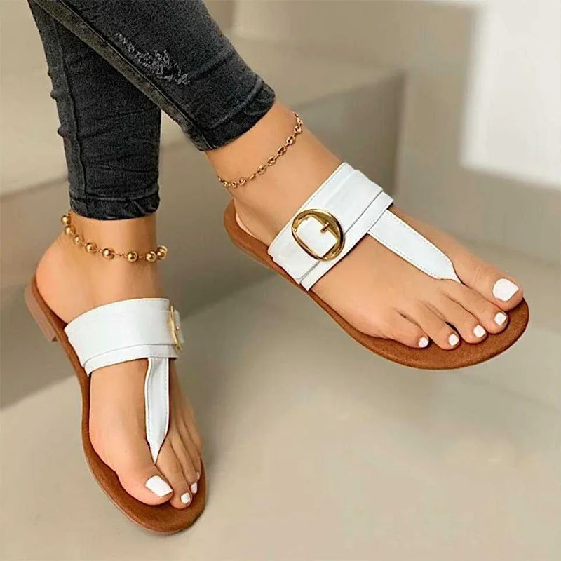 Women's Shoes Summer Fashion Clip Toe Flat Women's Flip Flops Beach PU Leather Casual Ladies Slippers Zapatos Mujer