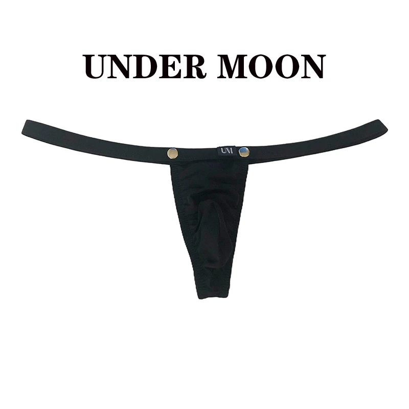 Ice silk men's decorative button thong pocket pocket sexy men's T pants translucent underwear
