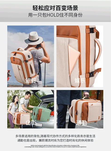 Mochila de mano, mochila de viaje extra grande aprobada por vuelo de 40l  para hombres y mujeres, mochilas de maleta grandes expandibles con 4 cubos  de embalaje, agua