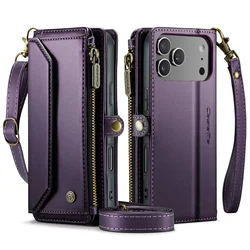 RFID Blocking Crossbody Wallet Case with Wristlet and Shoulder Strap, Premium PU Leather, 7 - 10 Card Holder - iPhone 17 Pro (Purple)