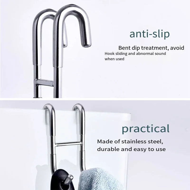 Stainless Steel Over Glass Door Shower Door Back Shower Towel Rack S-Shape Bathroom Bathrobe Hanger Holder Hooks 3