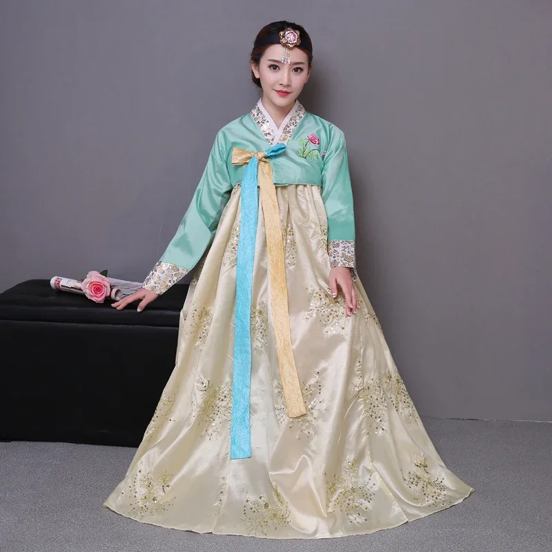 Sequined Korean Traditional Costume Hanbok Female Korea Palace Costume Hanbok Dress National Dance Clothing for Stage Show 89 korean hanbok costume