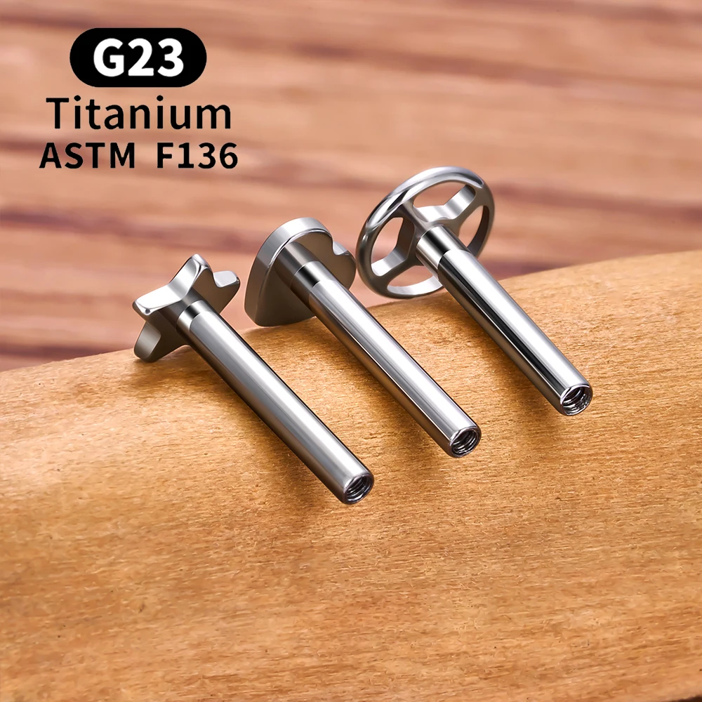 10/50개입 G23 티타늄 피어싱 스터드 귀걸이 로드 내부 나사산 베이스 스타 하트 16G 귀/입술/트라거스 바디 주얼리 액세서리