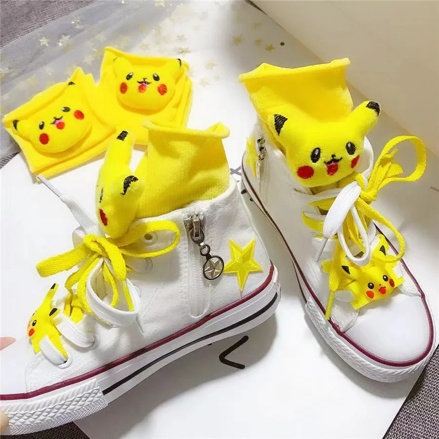 Spring Autumn New Pikachu branded High Top Canvas Shoes Parent Child Shoes Small Large Children's Korean Embroidered Board Shoes
