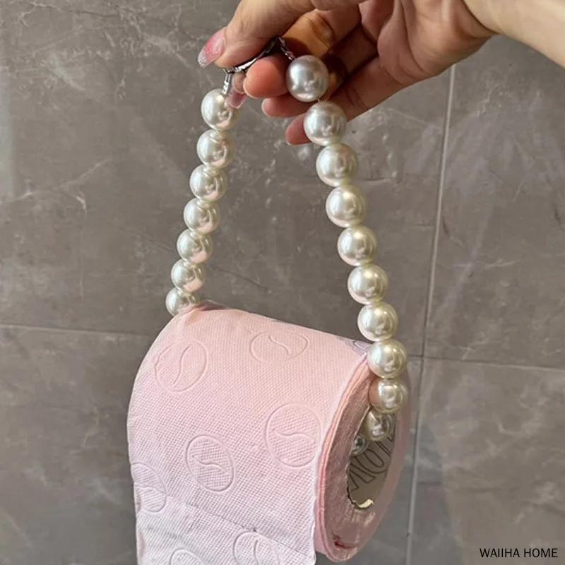 Pearl Hanging Beaded Tissue Holder Toilet Paper Holder Phone Chain Home Storage Organizer Bathroom Decoration Accessories