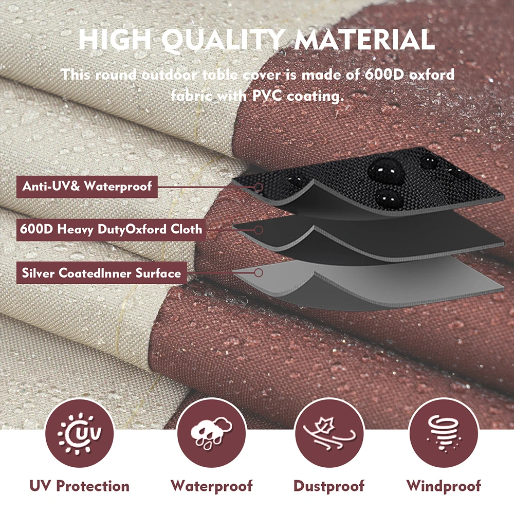 Outdoor Round Table Cover Waterproof Oxford 600D Heavy Garden Furniture Chair Set Dust Covers Protection Patio Large Furniture
