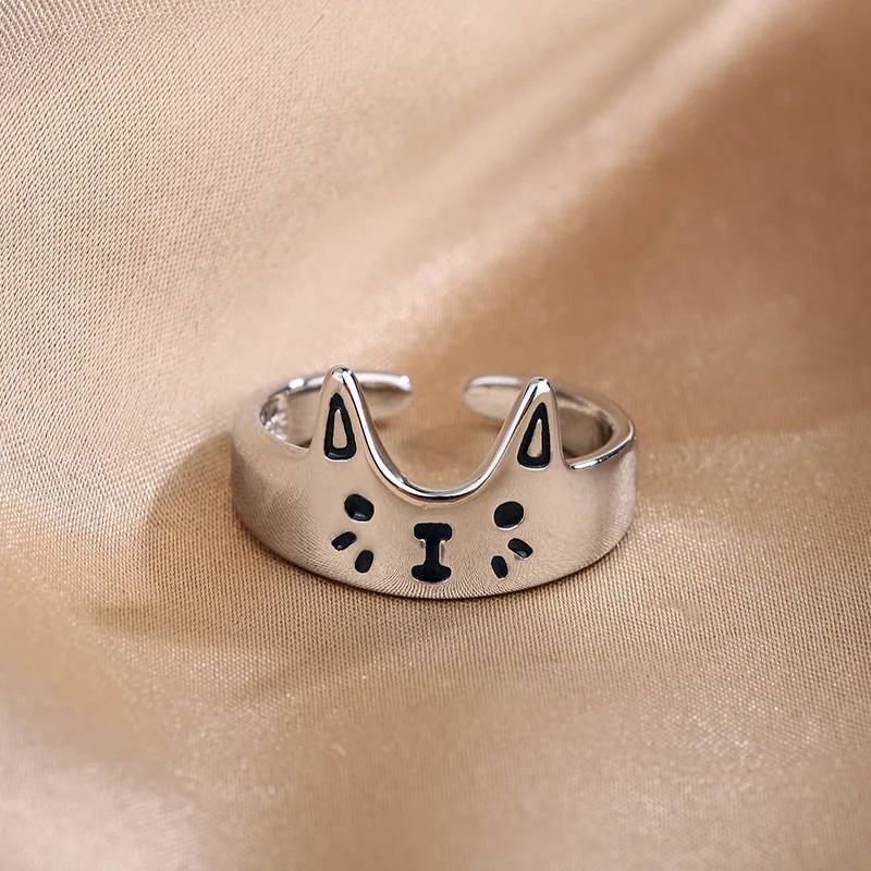 Sweet Cartoon Cat Design RetroThai Silver Ring - PeticaDeals