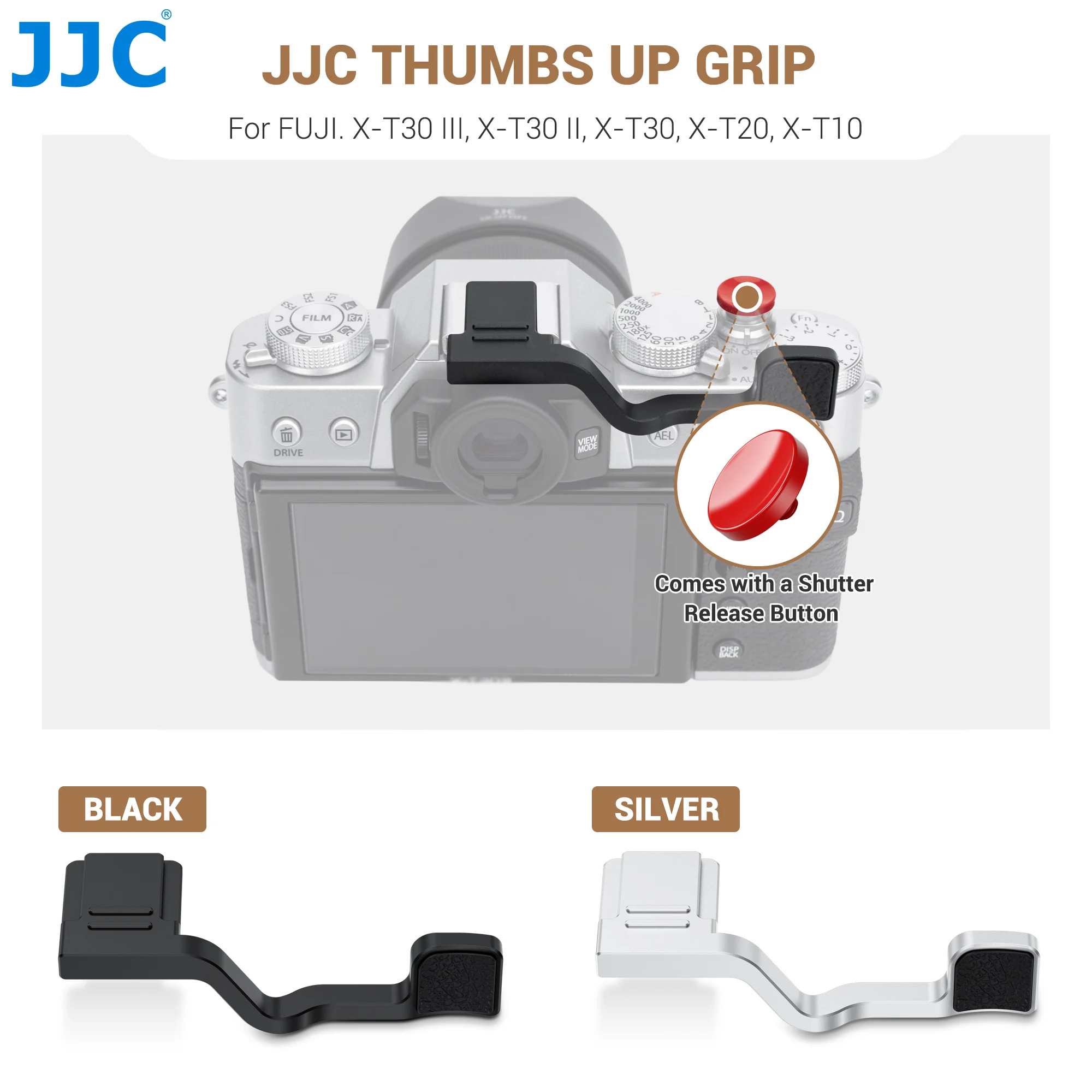 JJC 카메라 핫슈 엄지손가락 받침대 그립 (후지필름 X-T20 X-T10 XT30 X-T30 II XT30 III 용) 엄지업 그립 알루미늄 합금 메탈 그립
