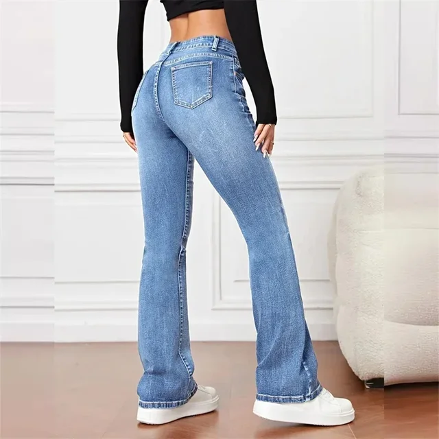 Femmes nouveau décontracté Micro Flares jean Vintage taille moyenne bouton épissure Denim pantalon femme bureau banlieue pantalon tendance Streetwear 2